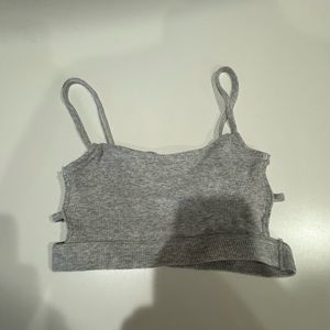 Gray strappy back bra